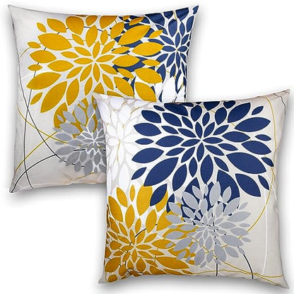 Flower Throw Pillow Covers 18x18 Set of 2, Flowers Pillow Cushion Cases, Modern Decorative Square Pillowcases for Sofa Couch Bedroom Living Room Car (18X18in Set of 2, Beige Flower) (2QE3005)