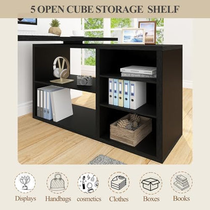 Black L Shaped Computer Desk, Wood Corner Desk with Storage, 55 Inch, view 6
