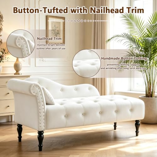 Velvet Upholstered Chaise Lounge Chair Indoor with Pillow, view 6