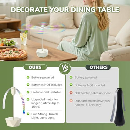 Portable Battery Powered Fly Fans for Tables Up to 15 Hours Working Time, 4-Pack Indoor Outdoor Food Fan with Flexible Goose-Neck Blades for Home Restaurant Party Picnic Patio BBQ, Beige