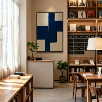 Navy Blue Geometric Block Abstract Wall Art Canvas Print, modern color field artwork in deep navy and ivory for home office, bedroom, office, apartment, modern farmhouse(16x24Inch,Gallery Wrapped）