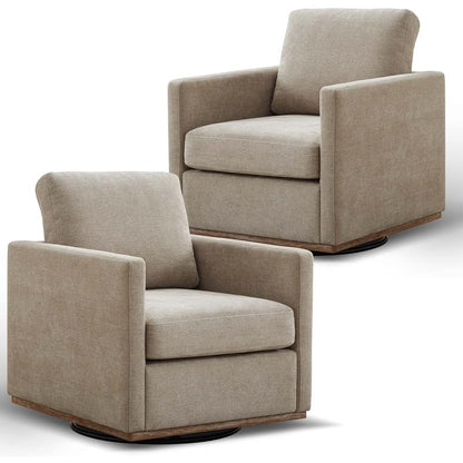 Swivel Accent Chair Set of 2, 360 Degree Square Swivel Barrel Chair for Living Room, Mid Century Modern Upholstered Accent Chair,Comfy Sofa Armchairs for Bedroom,Nursery, Chenille, Taupe