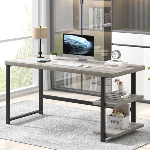 Computer Desk, Modern Home Office Desk with Shelves, view 2