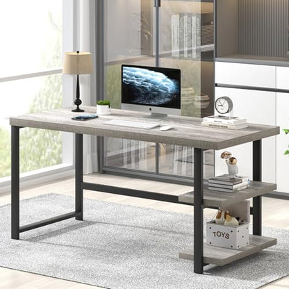 Computer Desk, Modern Home Office Desk with Shelves, view 2