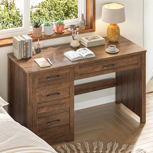 Executive Desk with 3 Storage Drawers, Red Brown, view 4