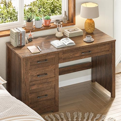Executive Desk with 3 Storage Drawers, Red Brown, view 4
