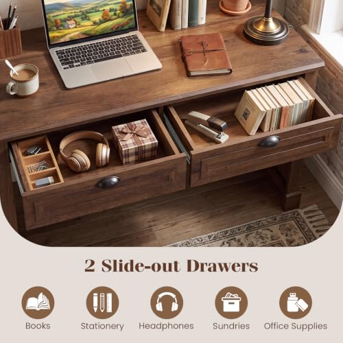 48” Computer Desk with 2 Drawers, Farmhouse Executive Desk, view 7
