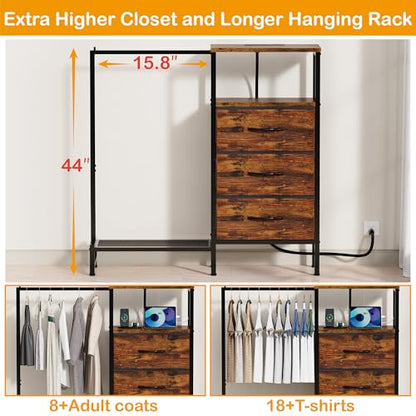 Dresser for Bedroom with Hanging Rack, 3 Drawers Closet with Charging Station, view 4