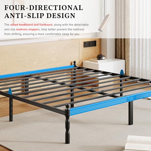 14 inch Full Bed Frames with Mattress Slide Stopper, Vintage Style, view 5