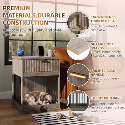 Dog Crate Furniture End Table with Charging Station & Drawer for Small Dogs, view 8