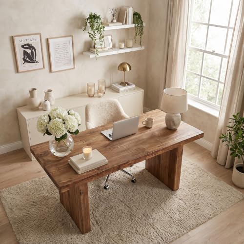 63-Inch Solid Wood Office Desk, Live Edge Wood Desk, view 8