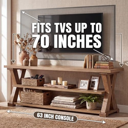 63-Inch Farmhouse TV Stand for 55/60/65/70-Inch TVs, 3-Tier, view 3