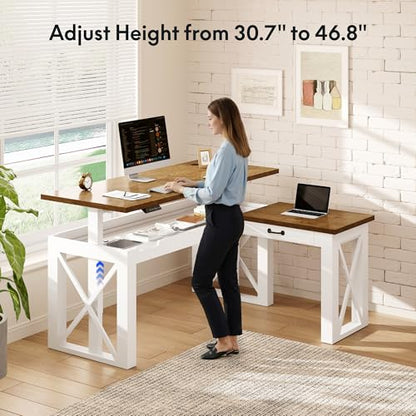 FLEXISPOT 62 x 48 Inch L Shaped Executive Standing Desk with Drawer, Cherry, view 7