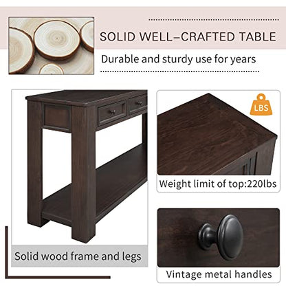 Console Table Hallway Sofa Entryway Side Table 63" Long Furniture with 4 Drawers and Bottom Shelf for Living Room Home Decor (Espresso)