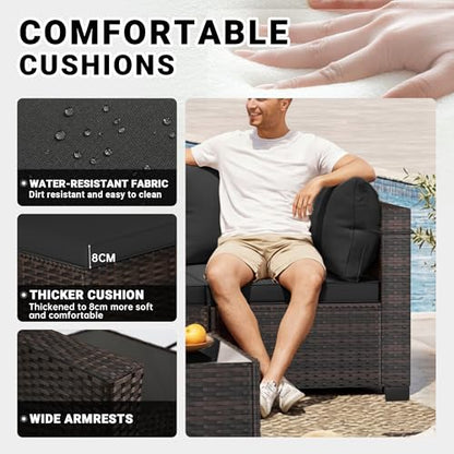 LAFWLL 7 Pieces Outdoor Patio Furniture Sets,Rattan Conversation Sectional Set,Manual Weaving Wicker Patio Sofa with Tea Table