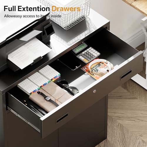 Metal Storage Cabinet 36" H, Locking Storage Cabinet with 1 Drawer and Adjustable Shelf, Garage Storage Cabinet for Home Office, Garage, School, Apartment, Warehouse
