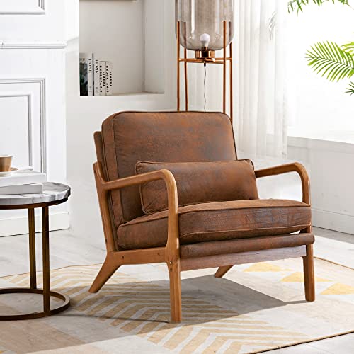 Lounge Accent Chair, Mid Century Modern Chair, Arm Chair, Wood Frame Armchair for Living Room, Bedroom (Coffee Brown, Bronzing Cloth)