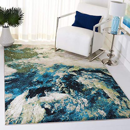 SAFAVIEH Glacier Collection 5'3" x 7'6" Navy / Green GLA123M Modern Abstract Non-Shedding Living Room Bedroom Dining Home Office Area Rug