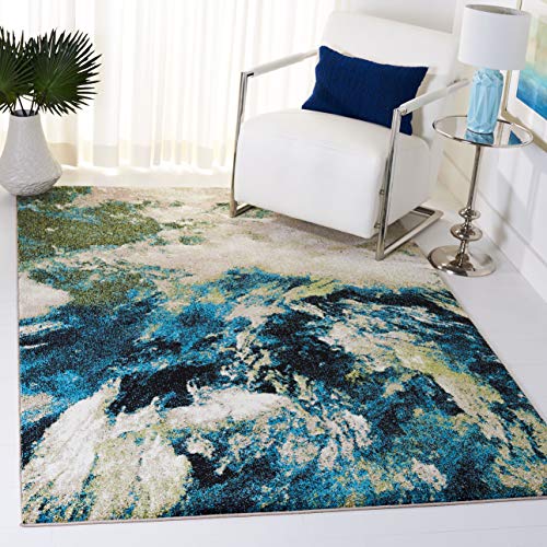 SAFAVIEH Glacier Collection 5'3" x 7'6" Navy / Green GLA123M Modern Abstract Non-Shedding Living Room Bedroom Dining Home Office Area Rug