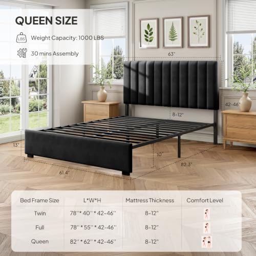 Queen Upholstered Bed Frame with Headboard, view 3
