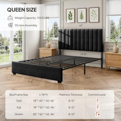 Queen Upholstered Bed Frame with Headboard, view 3