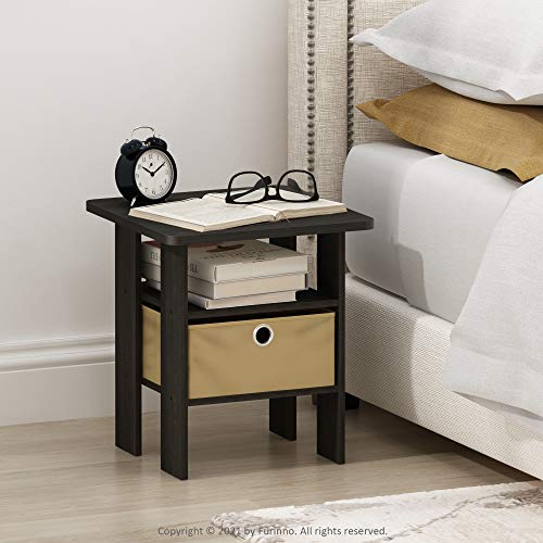 ANDREY Square Side Table, End Table, Night Stand, Espresso | Open Shelves and Storage Bin, Bedside Table, for Living Room, Bedroom