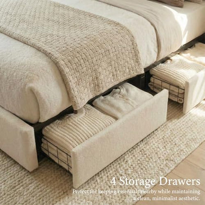 Cloud Queen Bed Frame with Storage, 4 Drawers, Boucle Upholstered, view 7