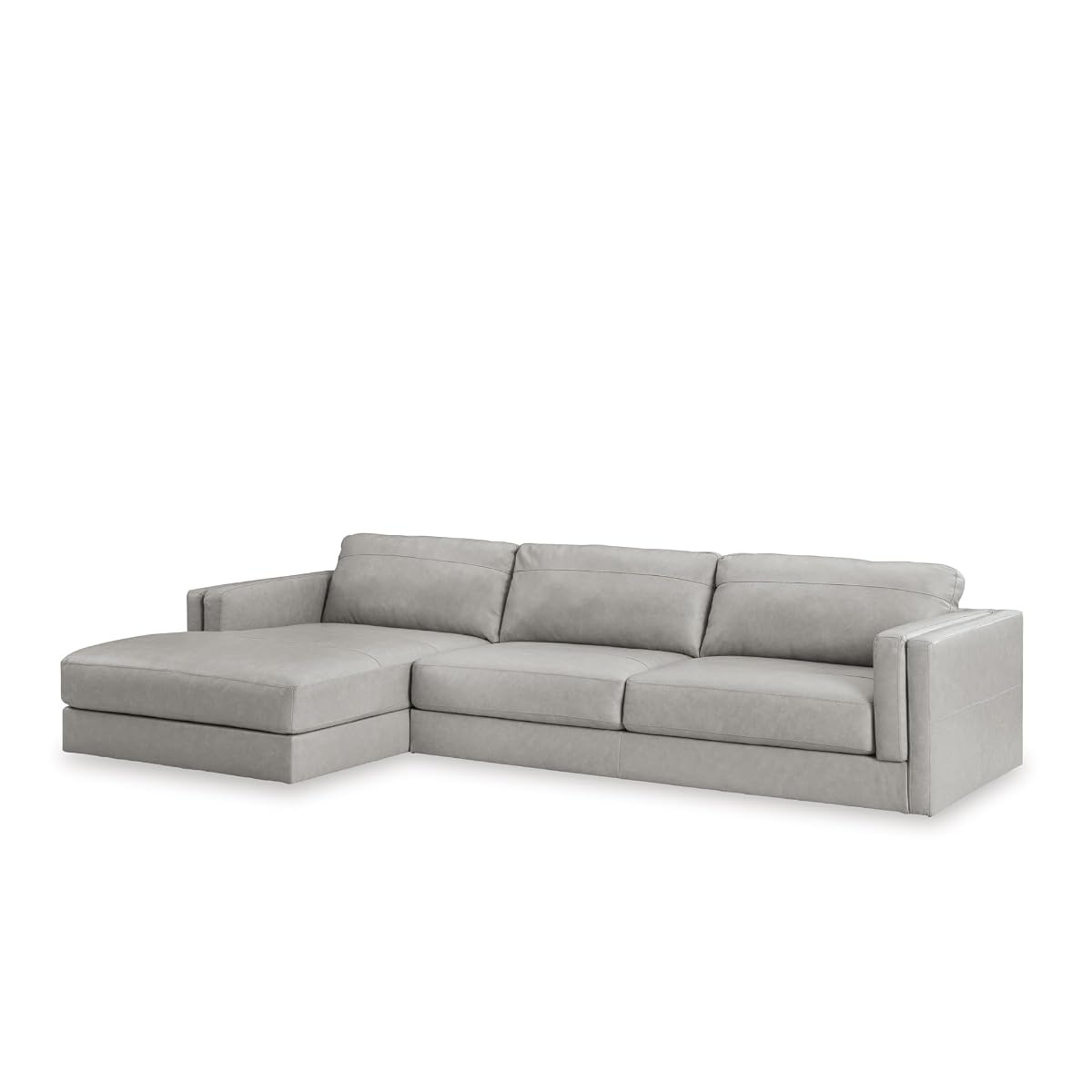 Signature Design by Ashley Amiata Sectional Couch, Sag-Resistant Platform Foundation, Combination of Leather and Faux Leather for Living Rooms, 137-Inch L-Shaped Sofa with Chaise, Glacier Gray
