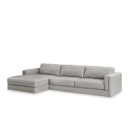 Signature Design by Ashley Amiata Sectional Couch, Sag-Resistant Platform Foundation, Combination of Leather and Faux Leather for Living Rooms, 137-Inch L-Shaped Sofa with Chaise, Glacier Gray