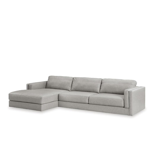 Signature Design by Ashley Amiata Sectional Couch, Sag-Resistant Platform Foundation, Combination of Leather and Faux Leather for Living Rooms, 137-Inch L-Shaped Sofa with Chaise, Glacier Gray