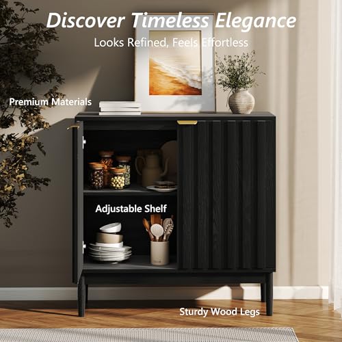Fluted Buffet Cabinet with Storage, Small Accent Cabinet, Black, view 5