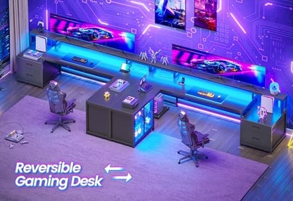 78.7” Large L Shaped Gaming Desk with Drawers, LED Light, view 4
