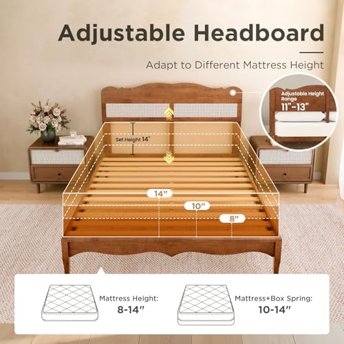 Queen Bed Frame with Headboard, Solid Wood Bedframe, view 7