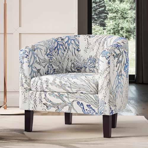 Accent Barrel Arm Chair, Modern Comfy Upholstered Tufted Club Chair with Sturdy Legs and Linen Fabric for Bedroom Living Room - Blue Coral