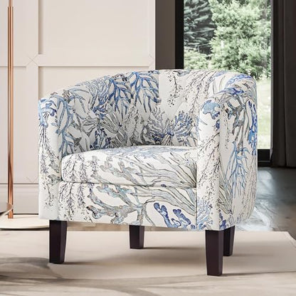 Accent Barrel Arm Chair, Modern Comfy Upholstered Tufted Club Chair with Sturdy Legs and Linen Fabric for Bedroom Living Room - Blue Coral