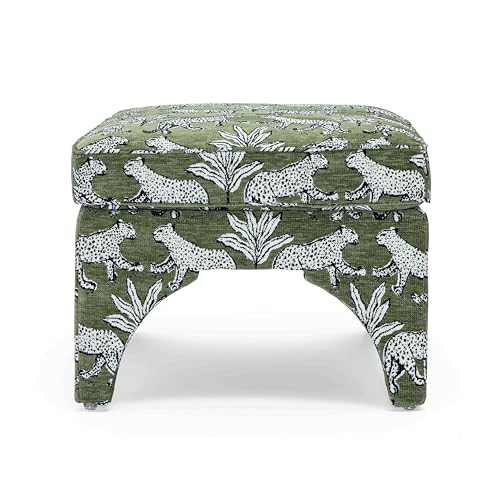 Tov Furniture Raji Jacquard Ottoman (Olive Green Leopard)