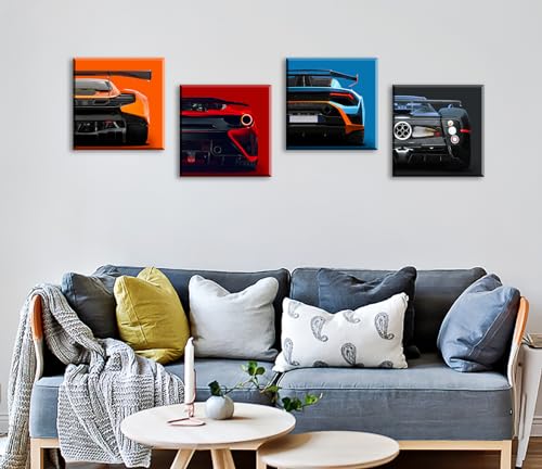 Sports Car Canvas Wall Art Decor for Men Room, 4x12x12 inches Framed | Solid Wood Frame,High-Res Giclée Print,Fade Resistant,Ready-to-Hang with Hooks,Ideal for Garage & Man Cave,Gift for Car Fans