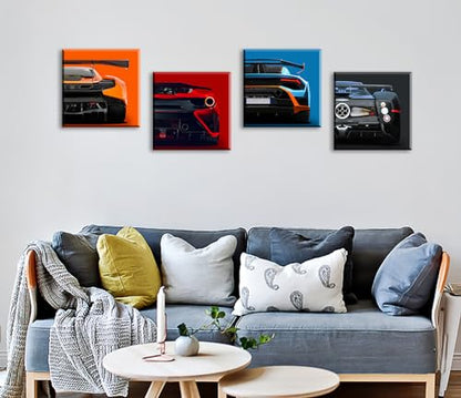 Sports Car Canvas Wall Art Decor for Men Room, 4x12x12 inches Framed | Solid Wood Frame,High-Res Giclée Print,Fade Resistant,Ready-to-Hang with Hooks,Ideal for Garage & Man Cave,Gift for Car Fans