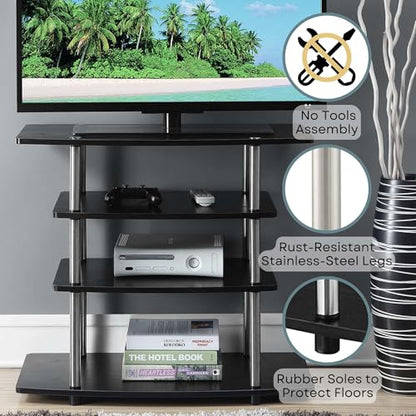 Designs2Go No Tools Highboy 4 -Tier TV Stand 31.5" - Entertainment Center for TVs up to 37 Inches, Modern TV Console with Shelves for Living Room, Family Room, Black