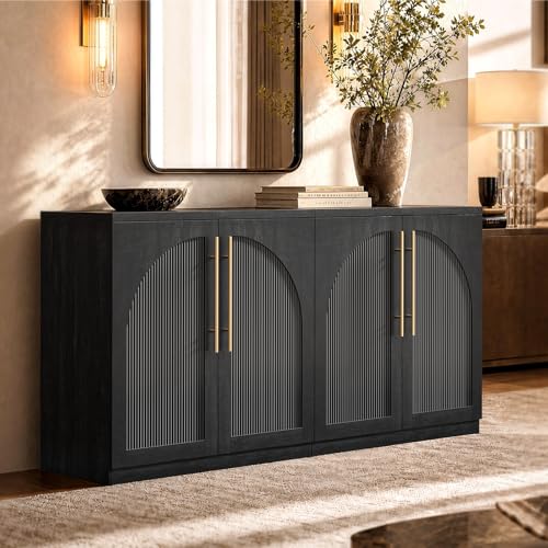 Arched Sideboard Cabinets, Modular Buffet Table, Black, view 6
