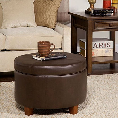 24" Round Leatherette Storage Ottoman - Chocolate Brown