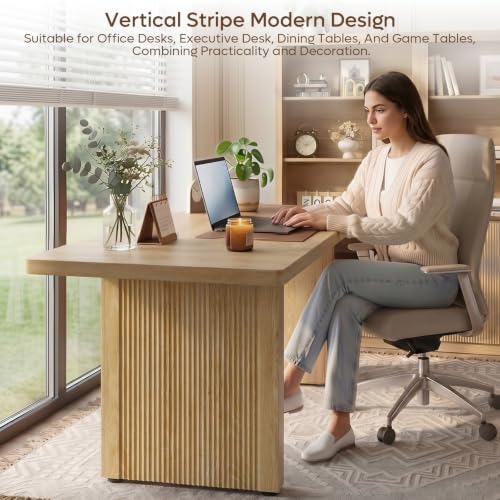 63 Inch Wood Executive Desk, Fluted Office Desk Natural Oak, view 5
