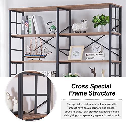 Bookshelf, Industrial Double Wide 7-Tier Bookshelves, 84" Tall Bookcase with Open Shelves, Heavy Duty Bookcases with Storage for Living Room Home Office, Rustic Brown