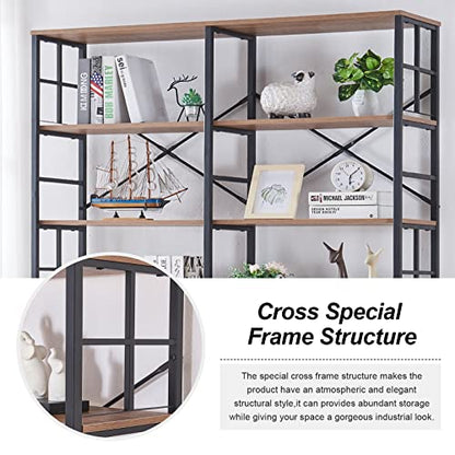 Bookshelf, Industrial Double Wide 7-Tier Bookshelves, 84" Tall Bookcase with Open Shelves, Heavy Duty Bookcases with Storage for Living Room Home Office, Rustic Brown