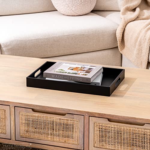 Beautiful Modern Elegant 17.5"x12" Rectangle Classic Black Faux Leather Decorative Tray Ottoman Coffee Table Perfume Living Room Kitchen Serving Tray with Handles for All Occasion's