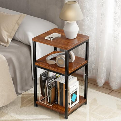3-Tier Side Table – End Table Nightstand for Small Spaces & Living Room, Rustic Brown