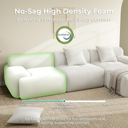 LumiCord 153.5" Tufted Modular Sectional Sofa, Modern U-Shaped Boneless Couch for Living Room, 26.8" Deep Seat, 18.1" High Seating, 15" Wide Armrest, Corduroy, Oatmeal Beige