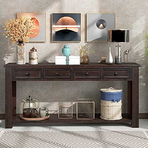 Console Table for Entryway Hallway Sofa Table with Storage Drawers and Bottom Shelf (Espresso)