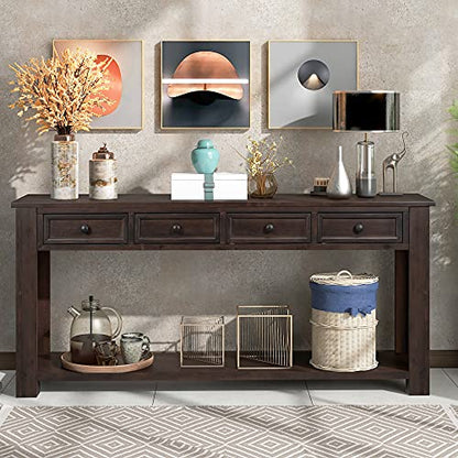 Console Table for Entryway Hallway Sofa Table with Storage Drawers and Bottom Shelf (Espresso)