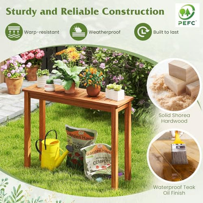Narrow Outdoor Dining Table, Solid Wood Furniture Patio Console Table with Slatted Tabletop, Wooden Buffet Bar Plant Stand for Garden Deck Entryway Porch Balcony